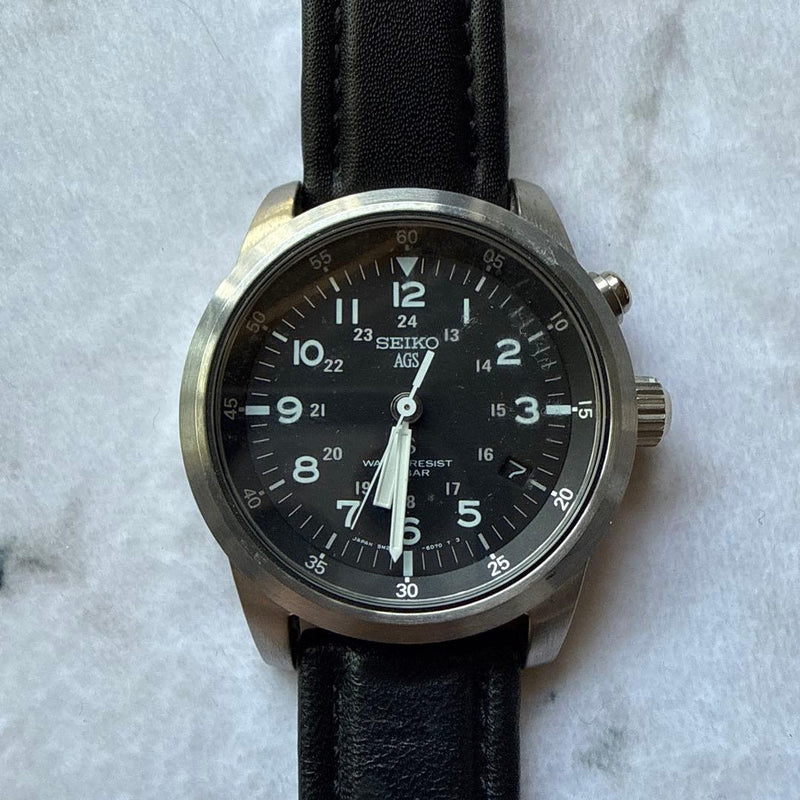 Seiko Sus Ags Military Mens Wristwatch 5m22-6c20 Japanese Vintage Quartz
