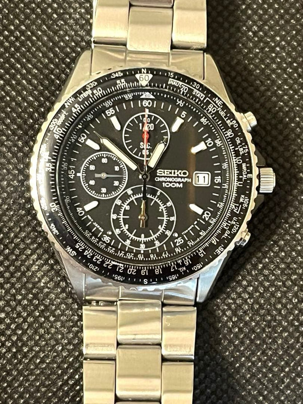 Seiko Flightmaster Chronograph 7t92-0cf8 Mens Wristwatch Japanese Quartz