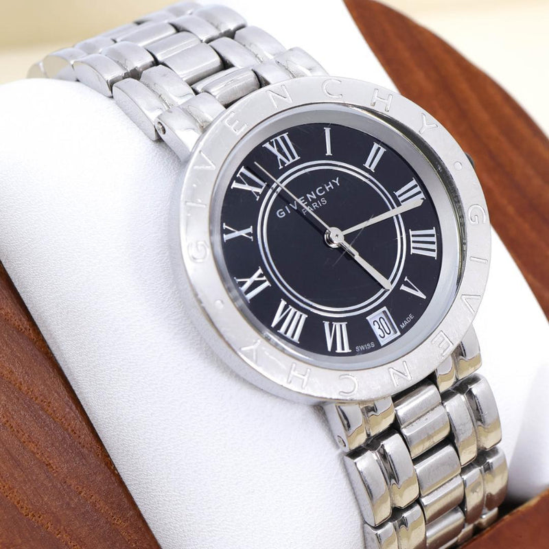 Givenchy Mens Wristwatch Round Logo Bezel Date Roman Numerals 3210 Japanese