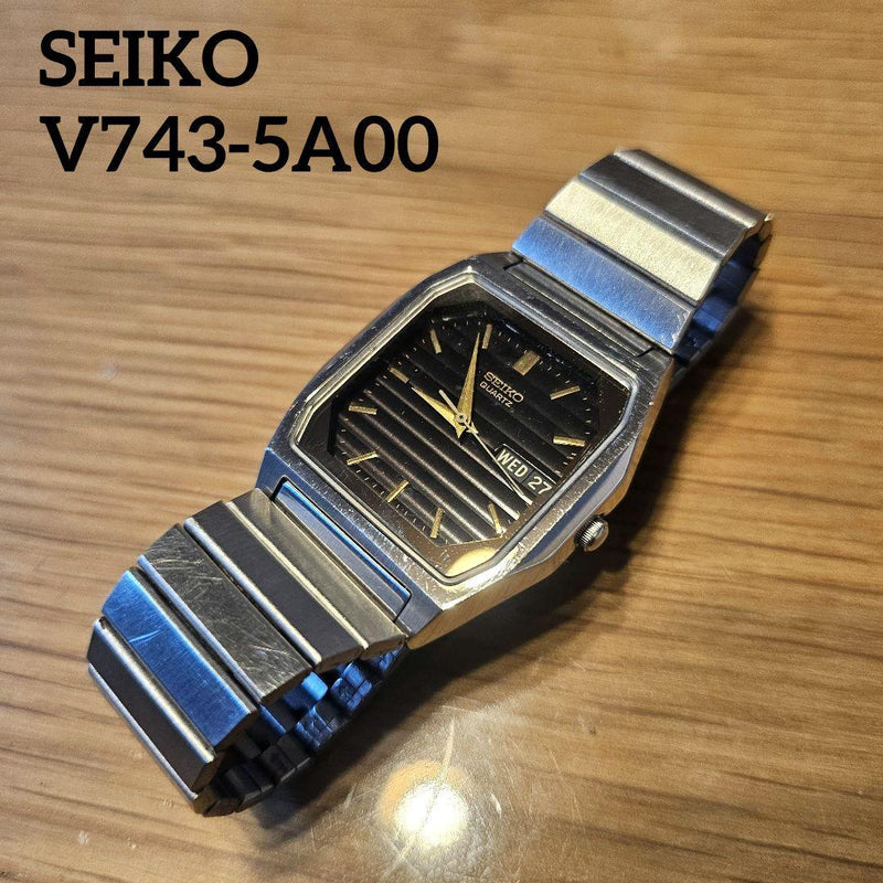 Seiko V743-5a00 Vintage Mens Wristwatch Square Quartz Japanese Stainless Steel