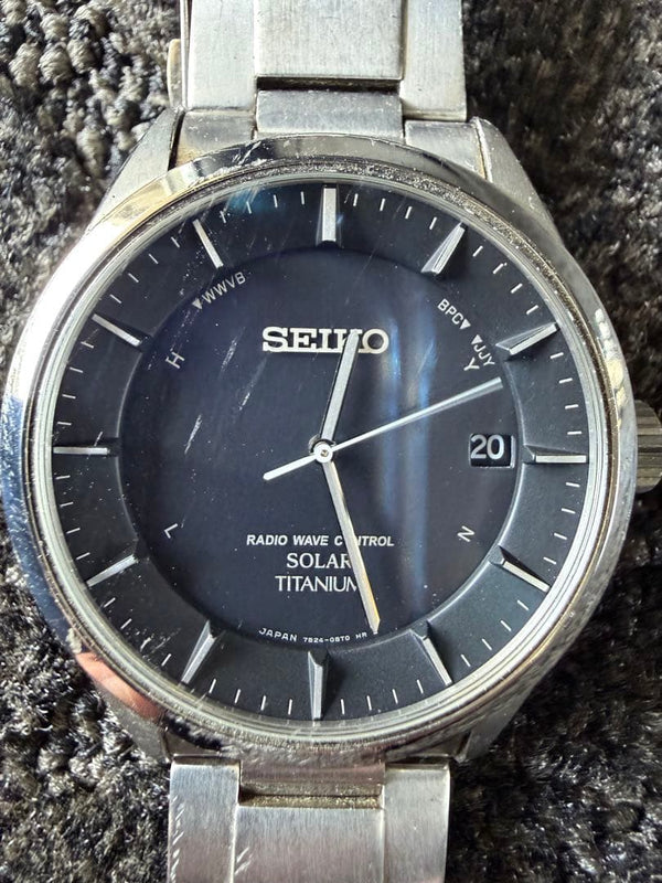 Seiko Solar Radio Wave Wristwatch 7b24-0bb0 Japanese Mens Stainless Steel