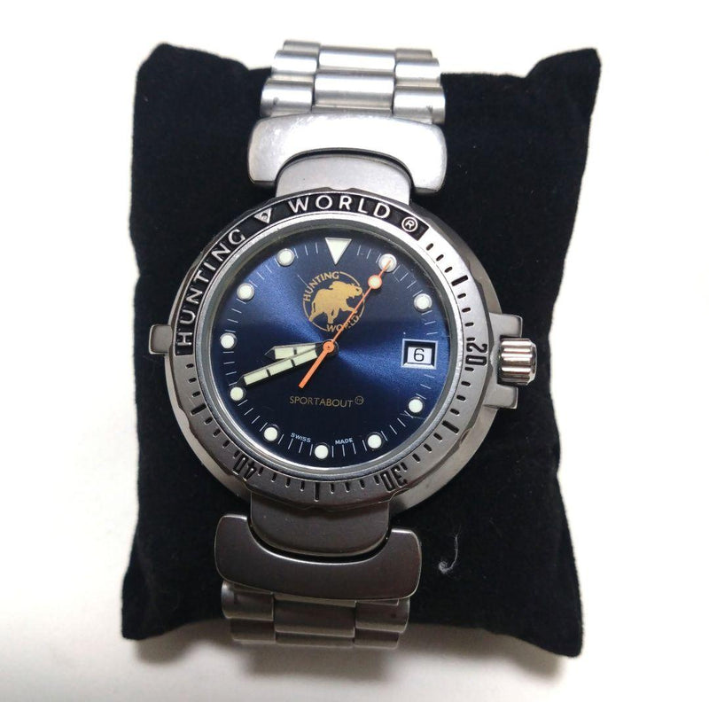 Hunting World Quartz Mens Wristwatch Japanese Vintage Stainless Steel Battery