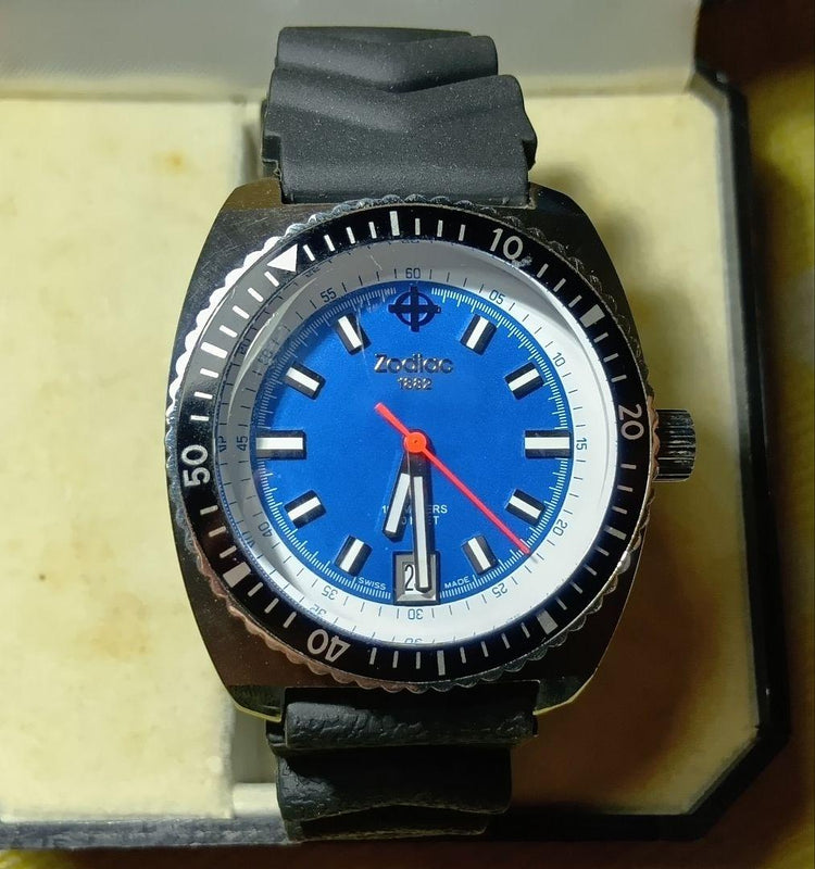 Sea Dragon Blue Dial Mens Wristwatch Seiko Rubber Strap Japanese Vintage