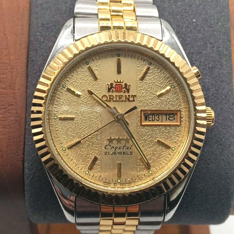 Orient Day Date Gold Y2k Vintage Mens Wristwatch Japanese Mechanical