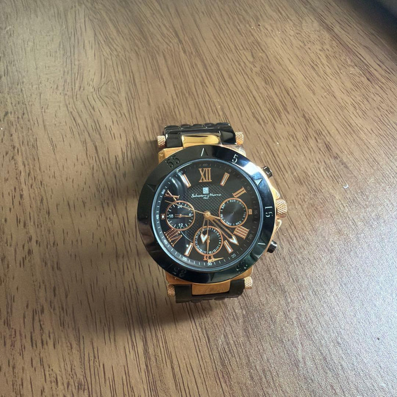 Salvatore Marra Mens Wristwatch Black Gold Japanese Quartz Analog Stainless