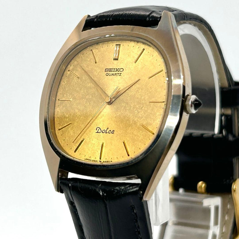 Seiko Dolce 5931-5380 Qz Mens Quartz Wristwatch Gold Plated Japanese Vintage