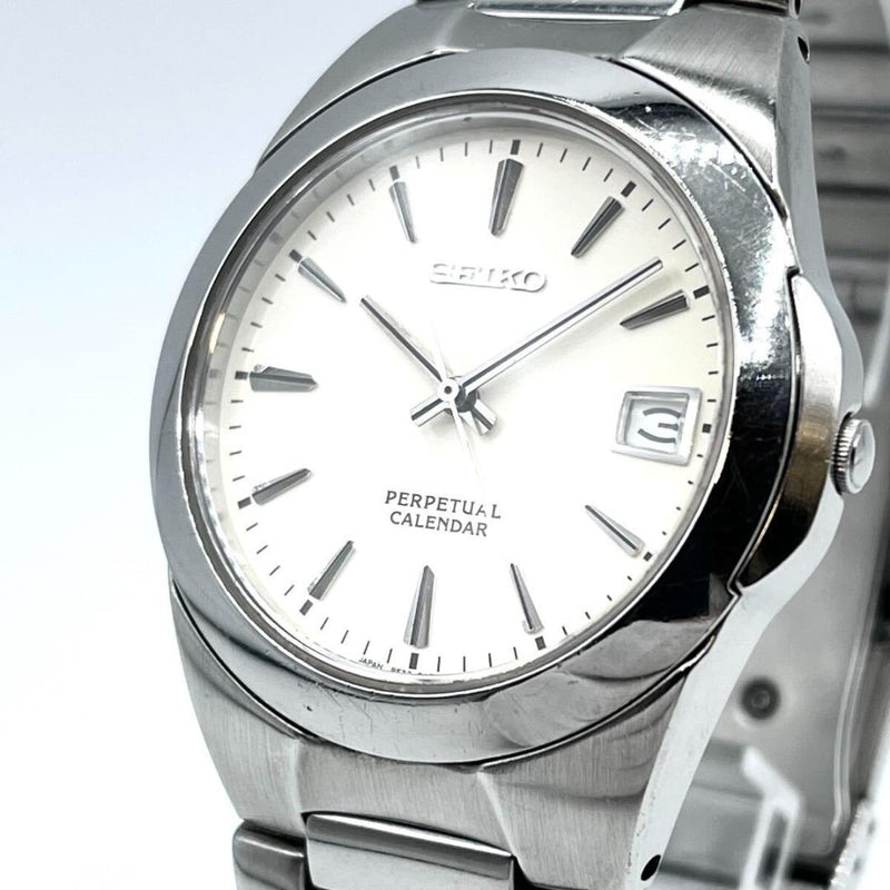 Working Seiko Perpetual Calendar Quartz Wristwatch 8f32-0130 Japanese Vintage