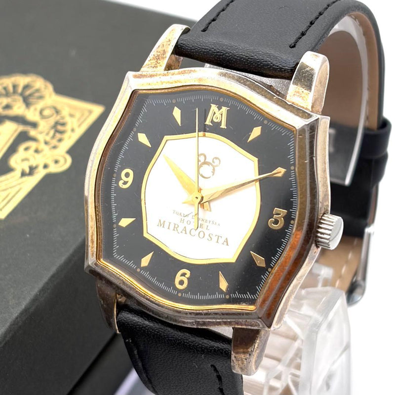 Tokyo Disneysea Hotel Miracosta Quartz Wristwatch Black Dial Gold Bezel 35mm
