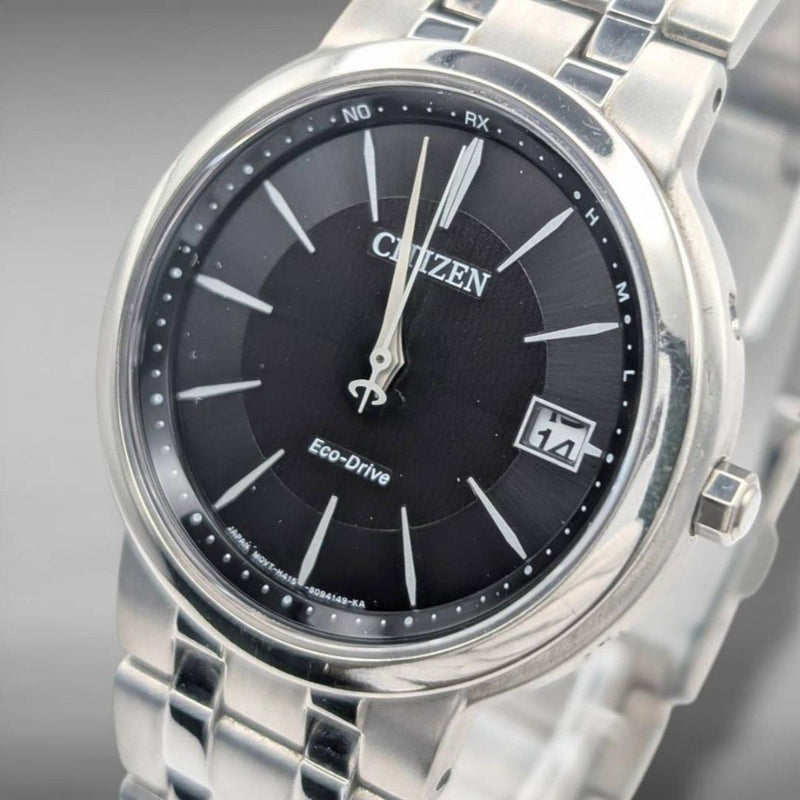 Working Citizen H415 Eco-drive Mens Wristwatch Black Dial Date Slim Titanium