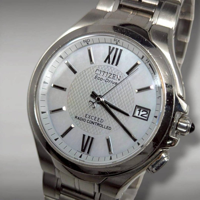 Working Citizen Exceed H410-t003788 Radio Solar Mens Wristwatch Mother Of Pearl