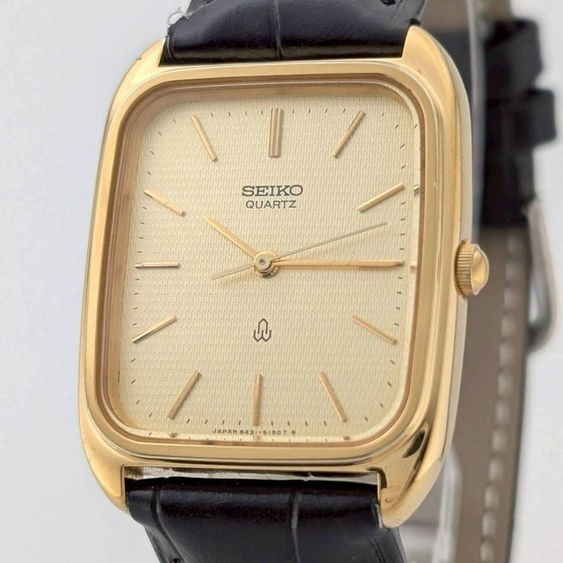 Seiko Chariot 6431-5080 Rectangular Quartz Mens Wristwatch Japanese Vintage