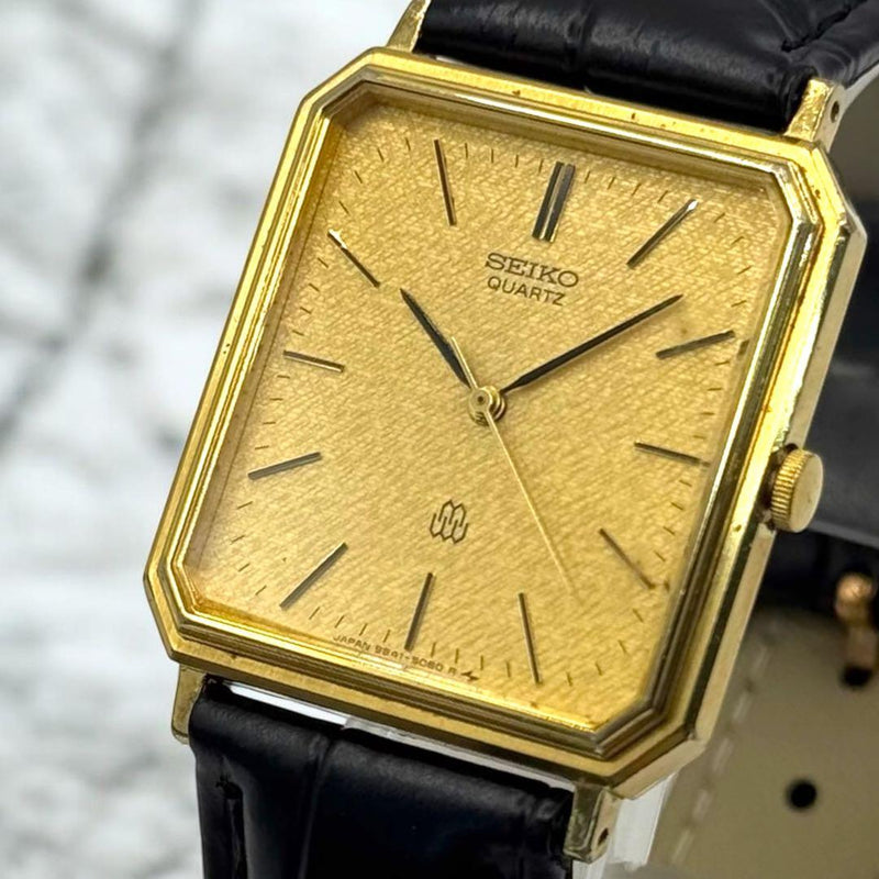 Working Seiko Twin Quartz Wristwatch Gold Square Japanese Vintage Battery