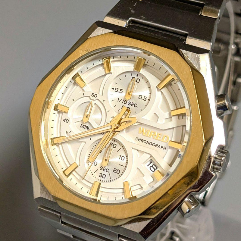 Working Seiko Wired Chronograph Mens Wristwatch Japanese Quartz Stainless Steel