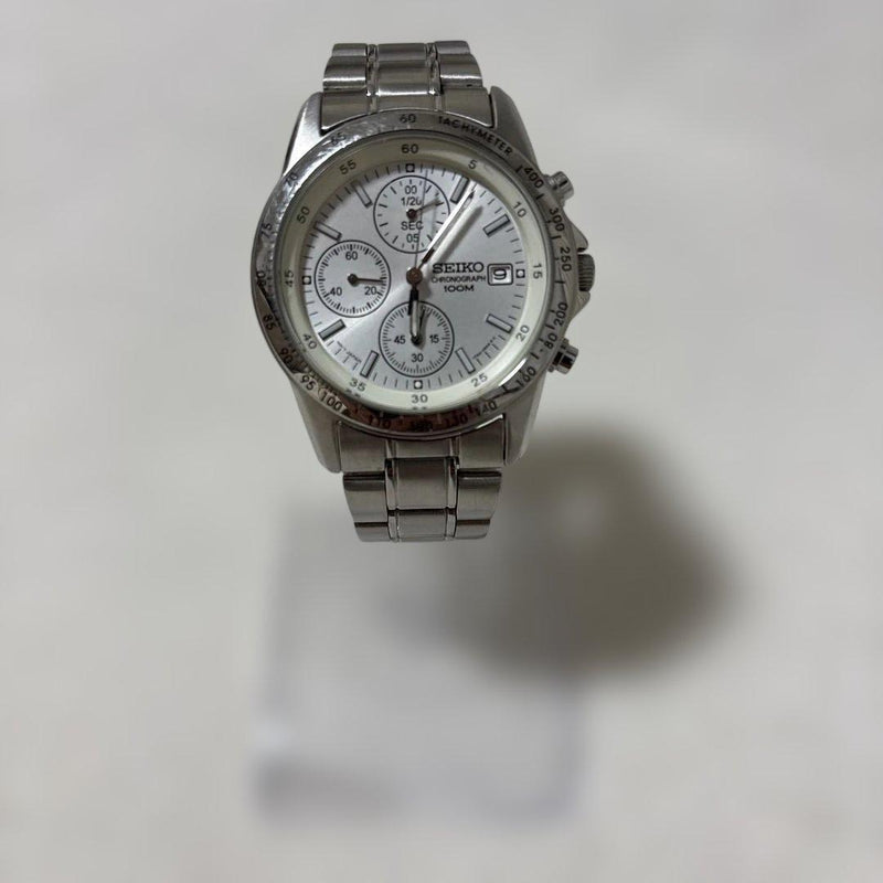 Seiko Chronograph H Mens Wristwatch Japanese Vintage Stainless Steel