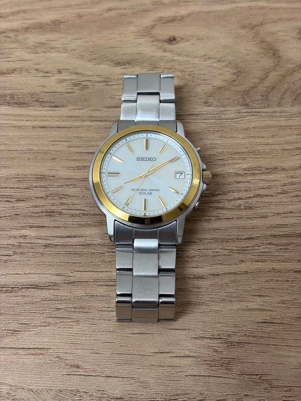 Seiko Solar Radio Wave Wristwatch 7b52-0af0 Japanese Mens Vintage Stainless
