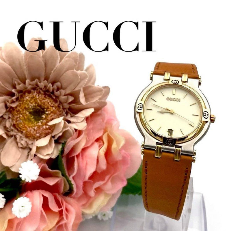 Gucci 9000m Date Mens Wristwatch Vintage Quartz Gold Plated Japanese Battery