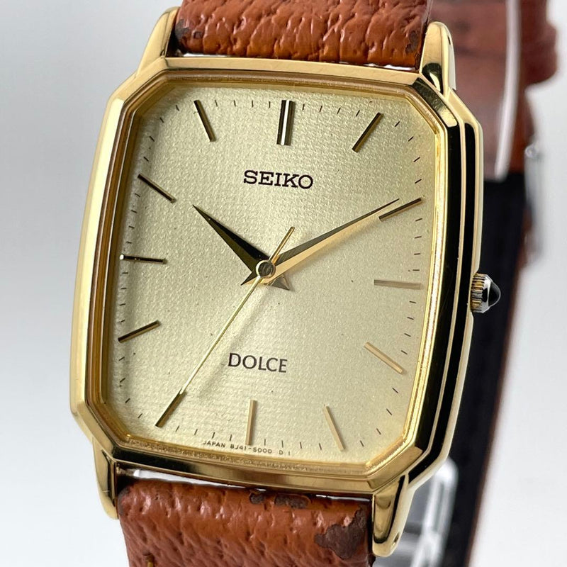 Seiko Dolce Square Gold Dial Mens Wristwatch Japanese Vintage Quartz Stainless