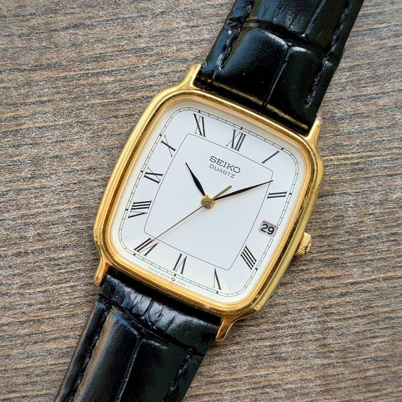Vintage Seiko Tank Mens Quartz Wristwatch Japanese Classic Stainless Steel