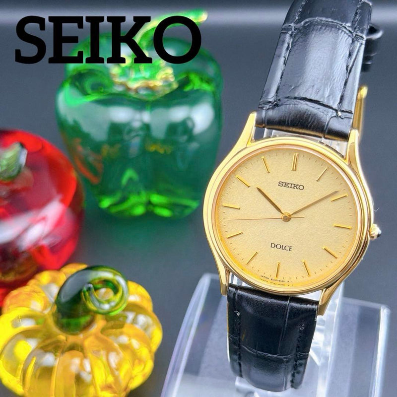 Old  Dolce Gold Quartz Mens Wristwatch Japanese Vintage Stainless Steel