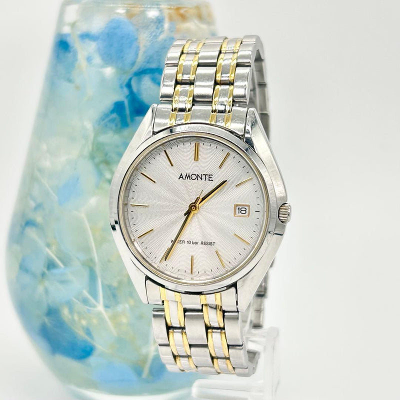 Amonte Quartz Wristwatch Japanese Vintage Mens Ladies Stainless Steel Battery