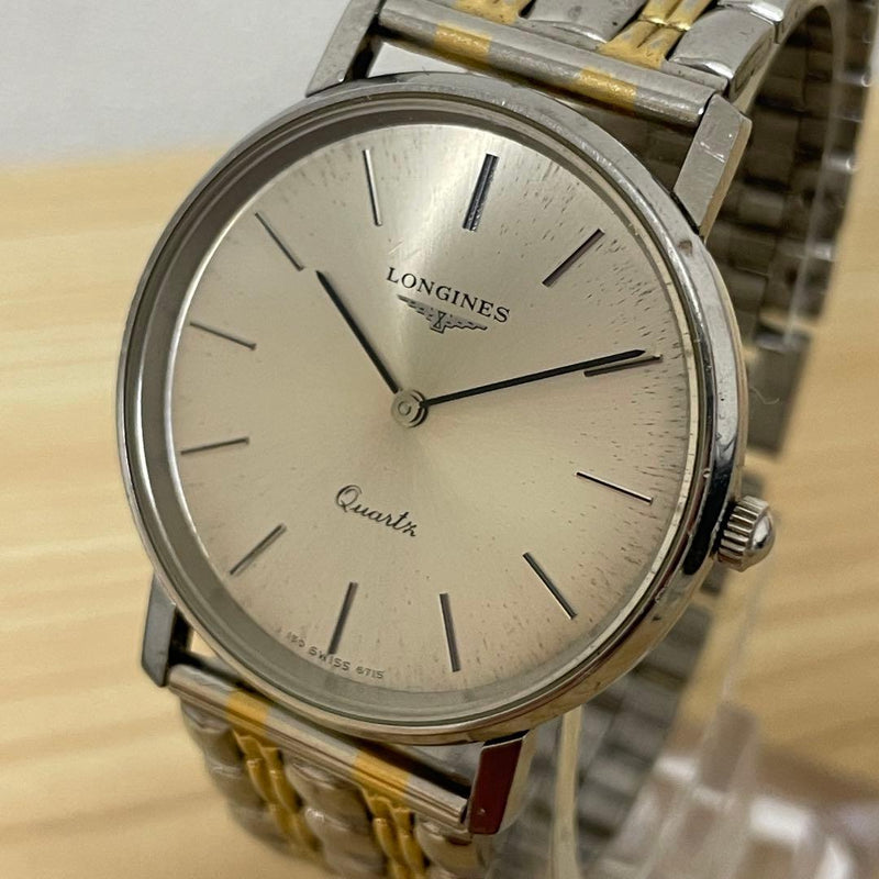 Longines Quartz Mens Wristwatch Silver 150-6715 Japanese Vintage Stainless