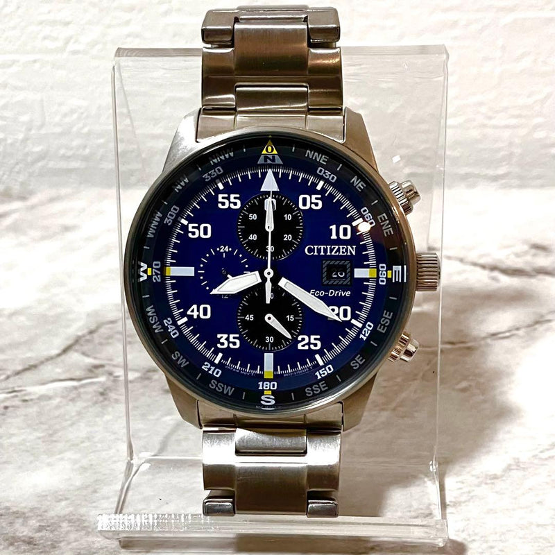 Citizen Eco-drive Chronograph Aviator Mens Wristwatch Japanese Solar Navy Blue