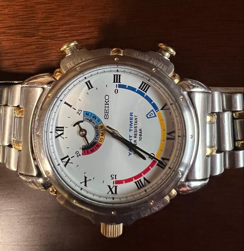 Seiko Yacht Timer Wristwatch Japanese Vintage Quartz Chronograph Stainless