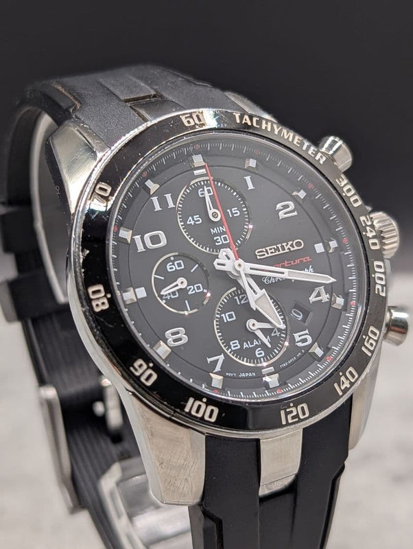 Seiko Sportura Chronograph 7t62-0lc0 Mens Quartz Wristwatch Japanese Vintage