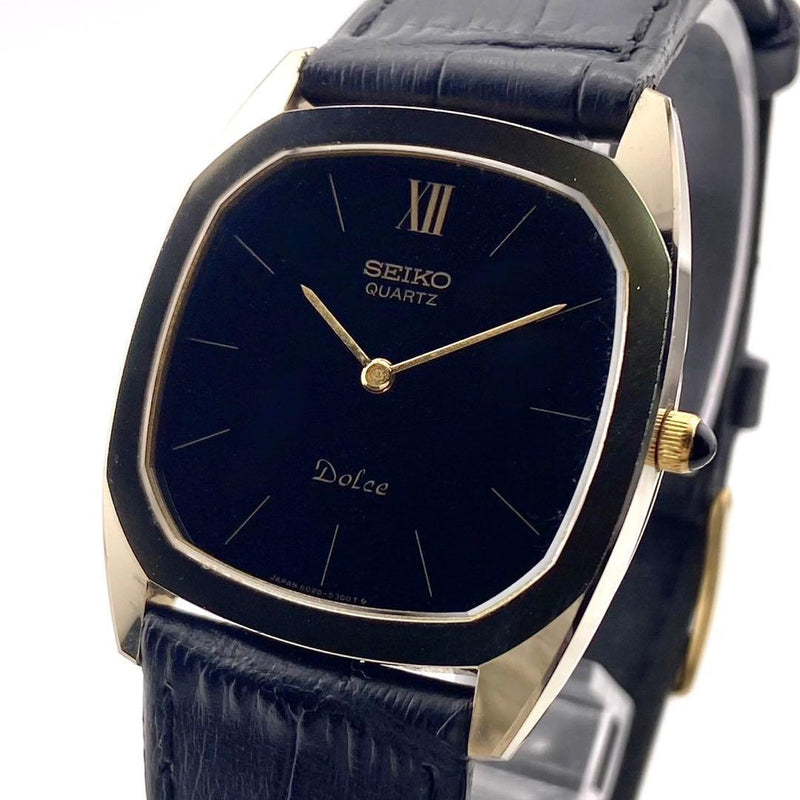 Working Seiko Dolce 6020-5260 Hard Case Quartz Mens Wristwatch Japanese Vintage
