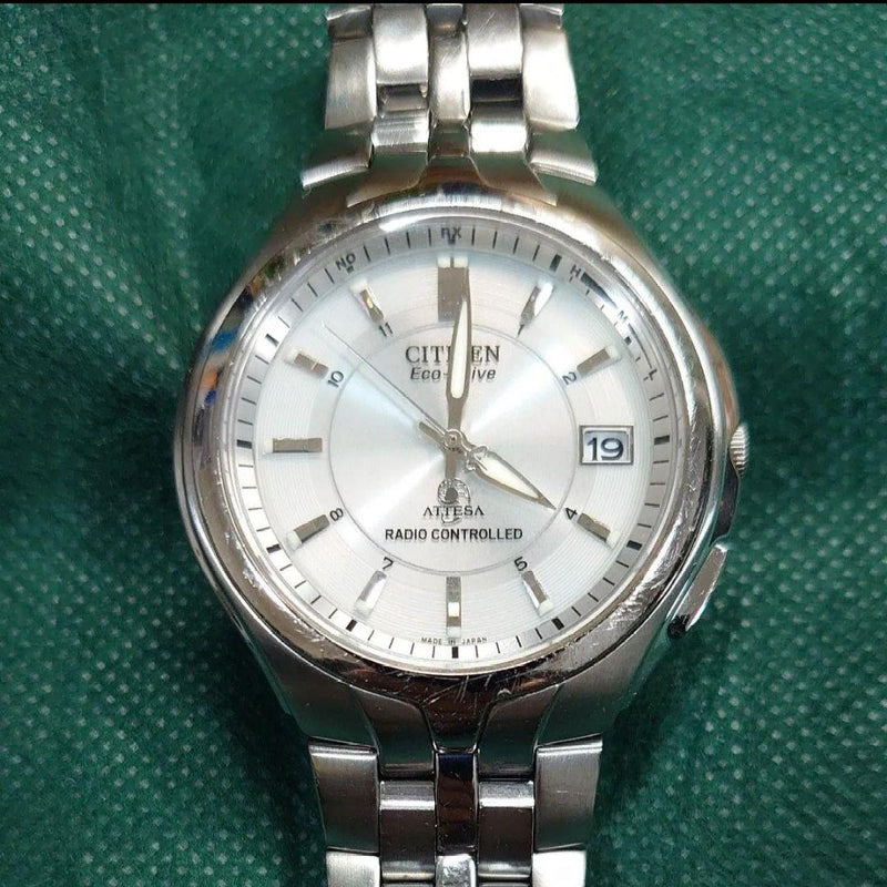 Attesa Radio Solar Titanium Mens Wristwatch Japanese Vintage Eco-drive