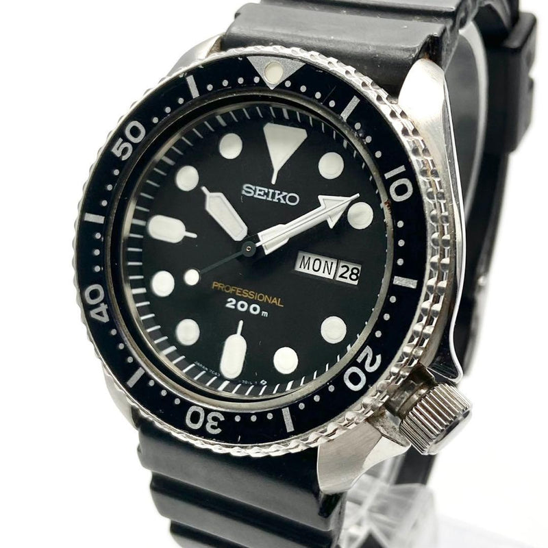 Working  Divers Watch Black 7c43-7010 Japanese Quartz Vintage Mens