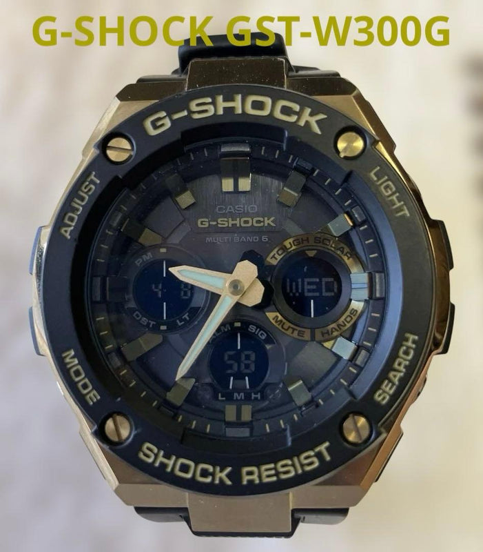 G-shock Gst-w100g Mens Wristwatch Black Gold Japanese Vintage Solar Atomic