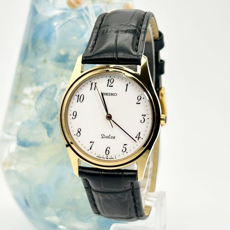 Dolce 7741-602a Quartz Mens Wristwatch Japanese Vintage Gold Tone Dress