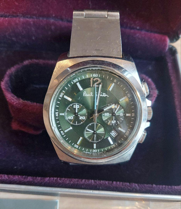 Working  Final Eyes Green Chronograph Mens Wristwatch Japanese