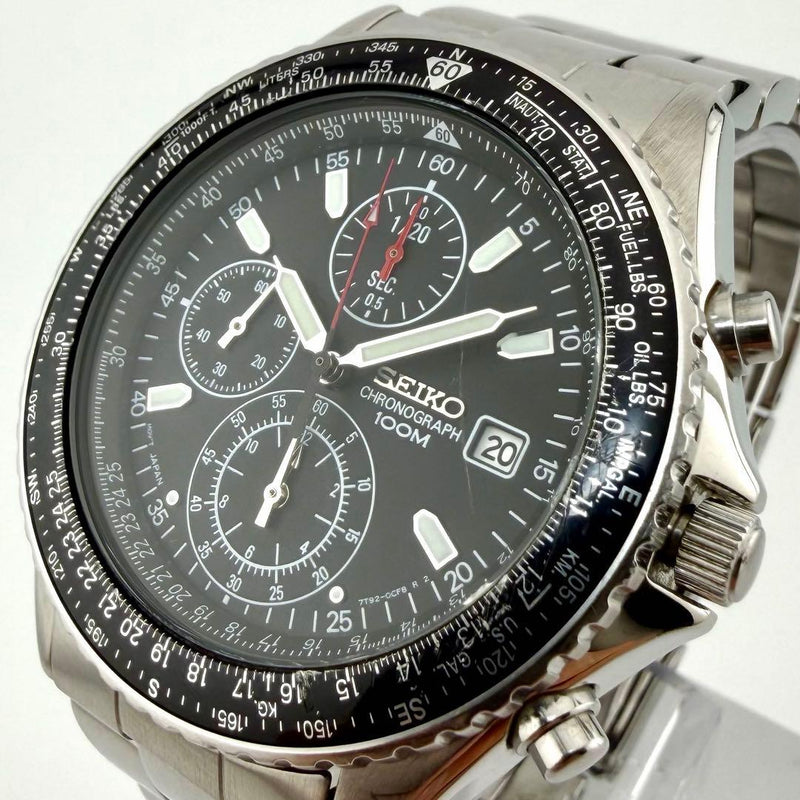 Seiko Pilot Chronograph 7t92-0cf0 Flightmaster Mens Wristwatch Japanese Quartz