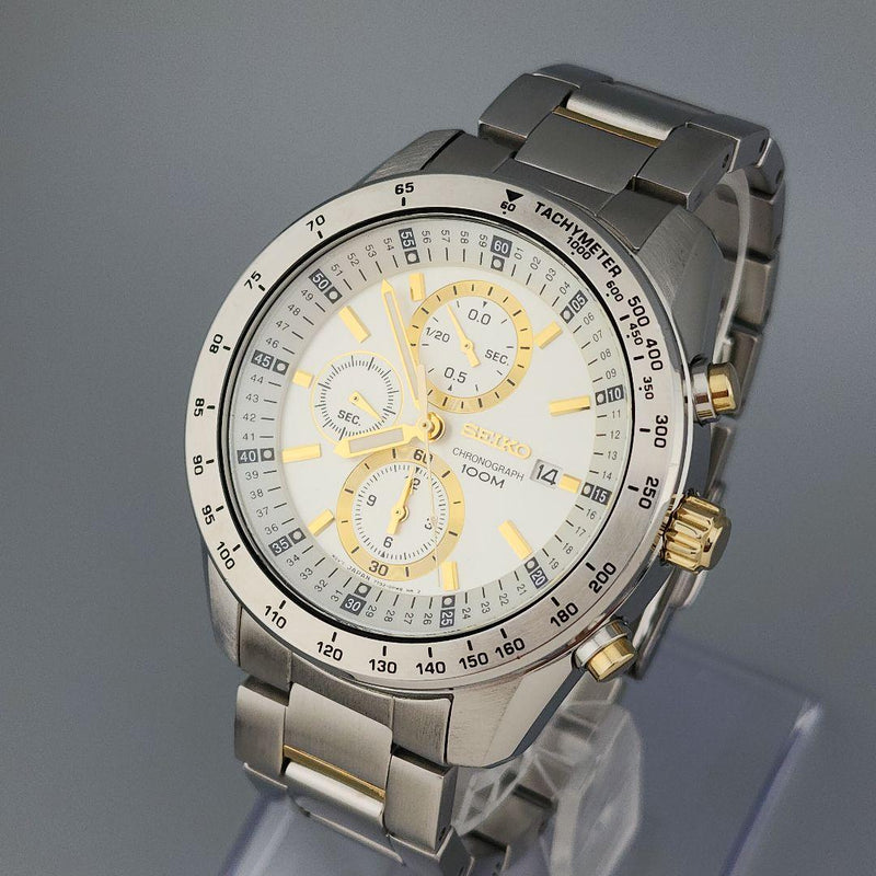 Seiko Chronograph 7t92-0ky0 Luminous Quartz Mens Wristwatch Japanese Vintage