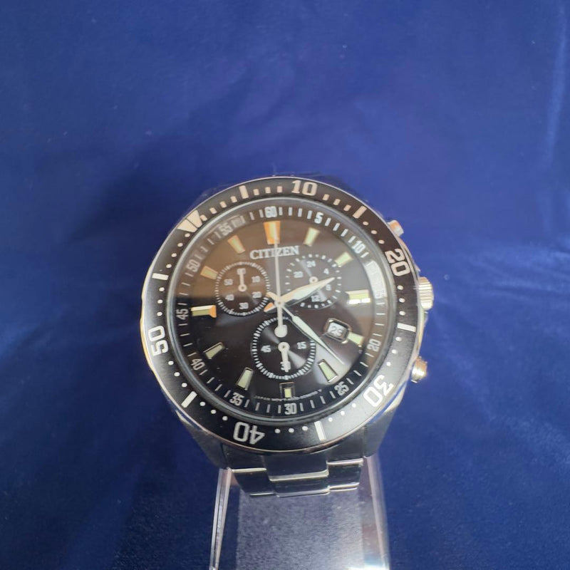 Citizen Chronograph Mens Wristwatch Black Dial Japanese Vintage Quartz