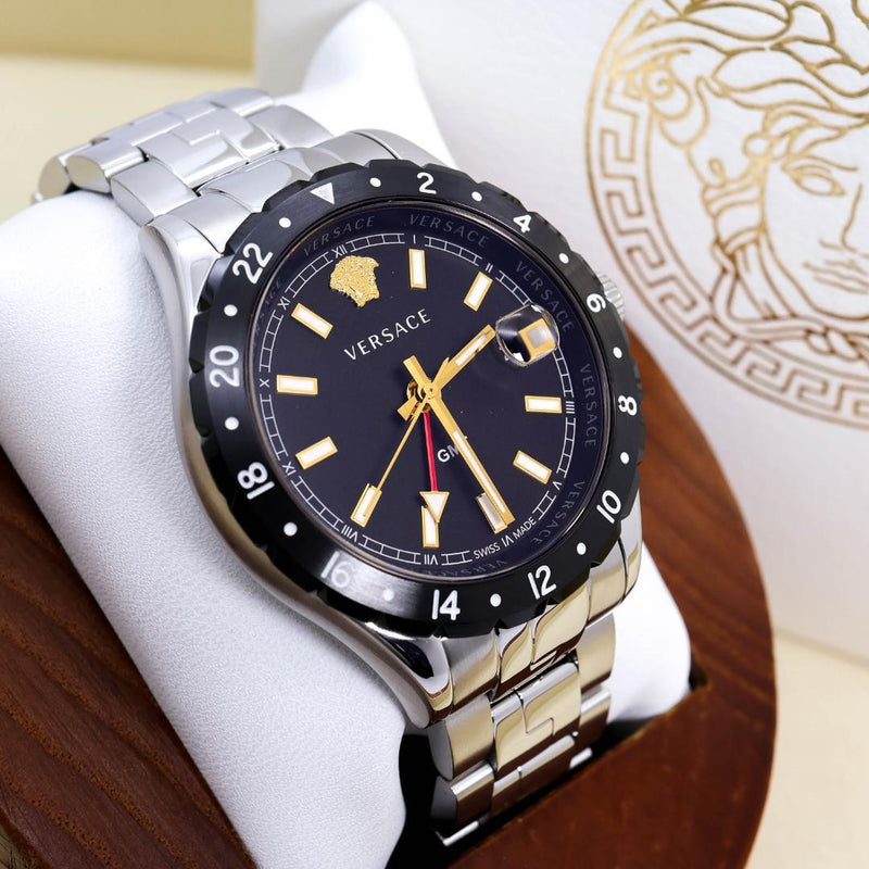 Working Versace Ve11 Gmt Date Mens Wristwatch Japanese Quartz Stainless Steel