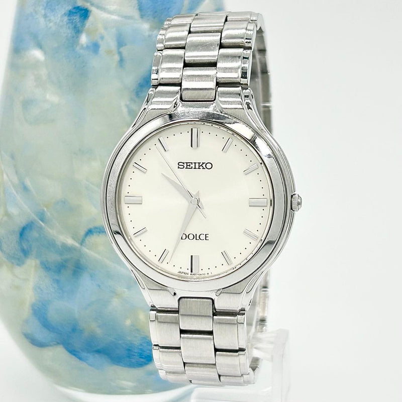 Seiko Dolce 8j41-0a10 Quartz Mens Wristwatch Japanese Vintage Gold Tone Dress