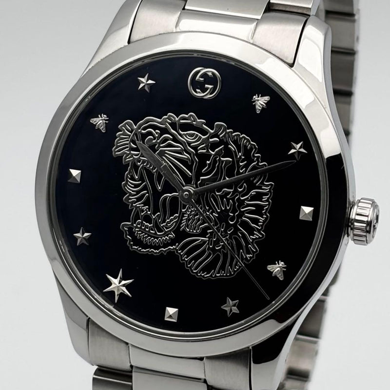 Gucci 126.4 Tiger Mens Quartz Wristwatch Japanese Vintage Stainless Steel Watch