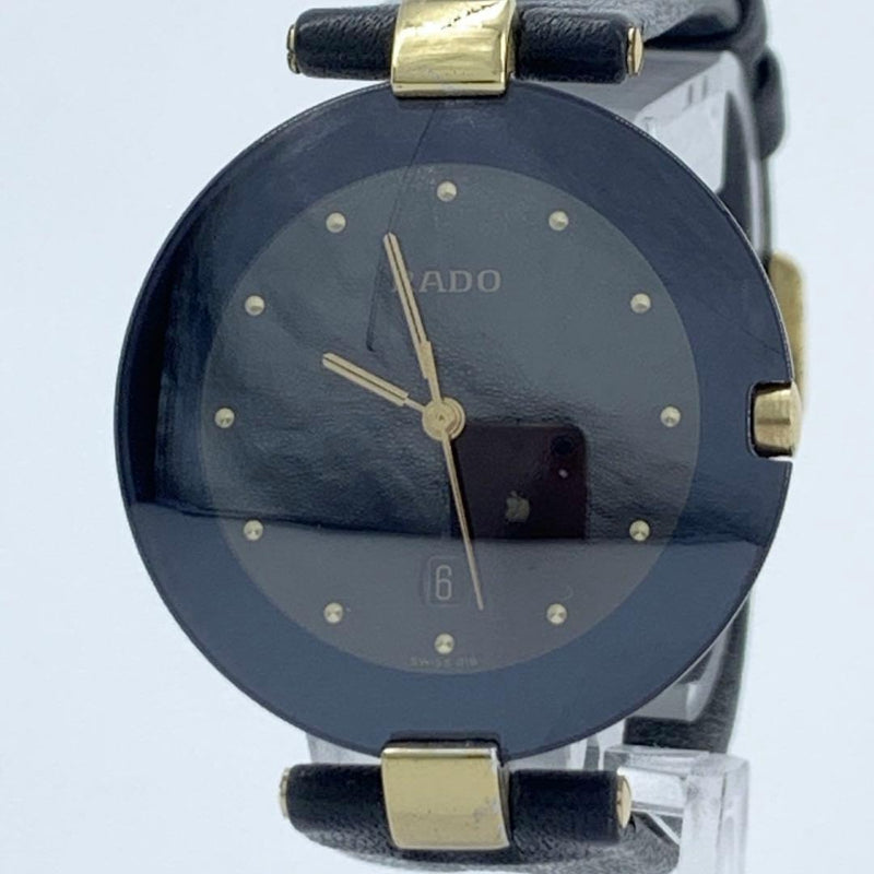 Rado 129.4075.4n Quartz Cuopole Wristwatch Gold Black Dial Japanese Vintage
