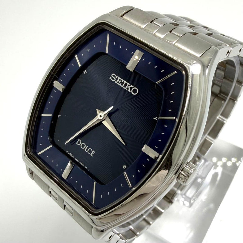 Working Seiko Dolce Mens Wristwatch Blue Dial Solar Quartz Japanese Vintage