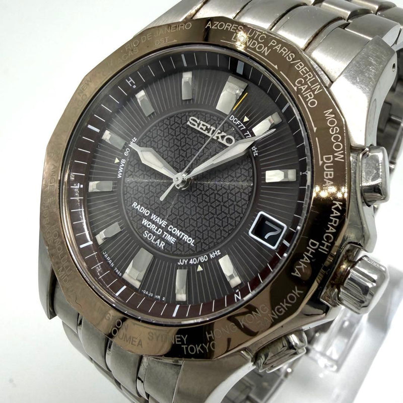 Seiko Brightz Mens Wristwatch Black Dial 7b25-0af0 Japanese Stainless Steel