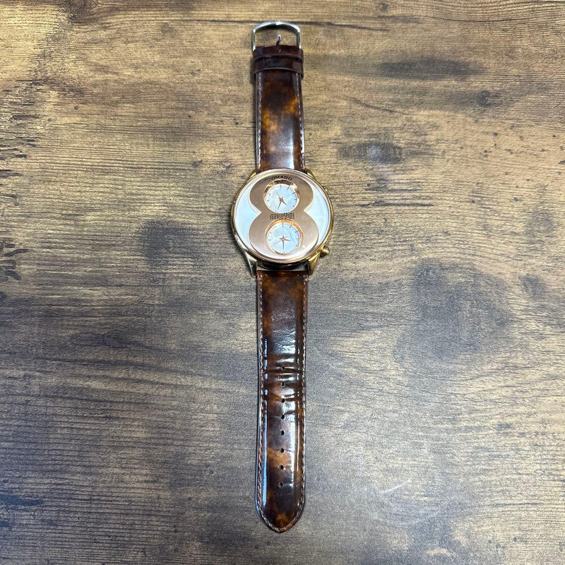 Muta Romago Double Dial Mens Wristwatch Japanese Quartz Leather Strap Vintage