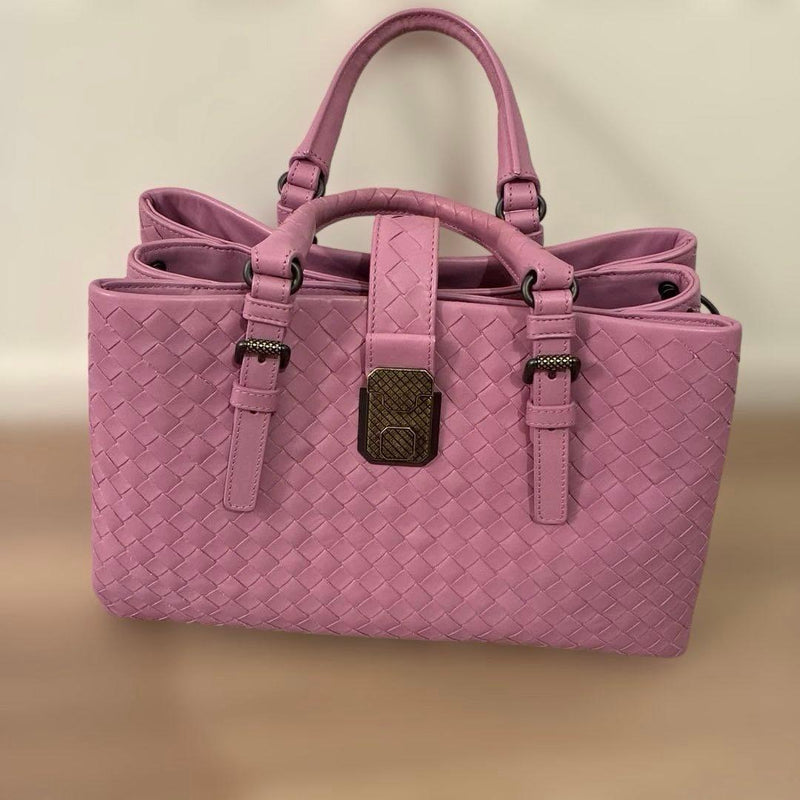 Intrecciato 2-Way Handbag Shoulder Bag Pink Leather