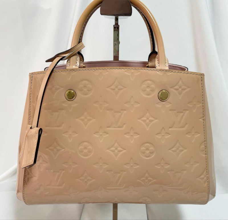 Louis Vuitton Montaigne Bb M50404/CA2115 Handbag Vernis Leather Pink Beige