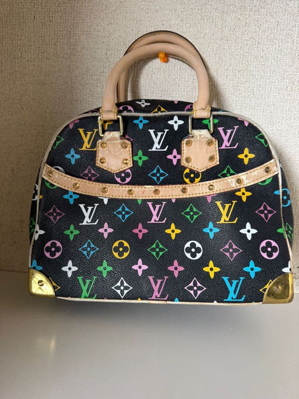 Handbag Leather Black Multi-color Logo Print Gold Hardware