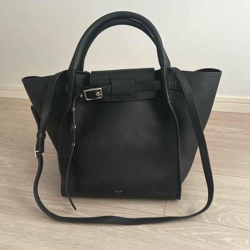 Celine Big Bag Small Long Strap Handbag Tote Shoulder Bag Black Leather