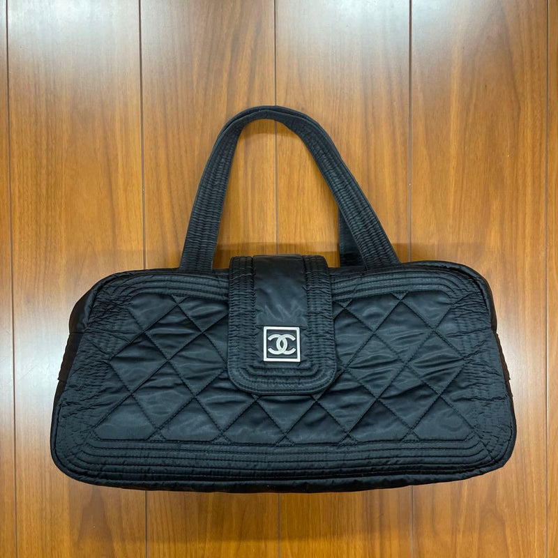 Chanel Quilted Shoulder Bag Black Nylon Handbag