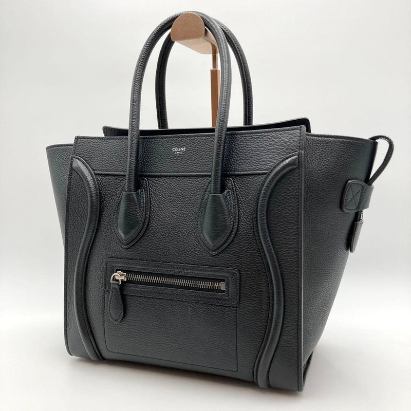 Celine Luggage Micro Shopper Handbag Grained Leather Black Dark Navy Tote Bag